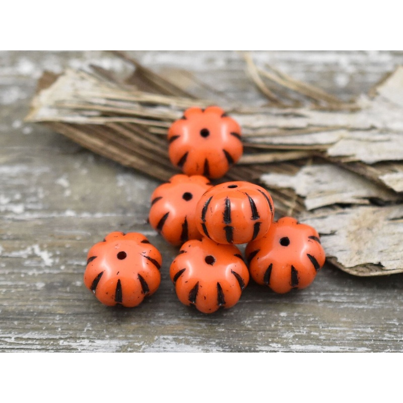 *10* 11x8mm Black Washed Opaque Orange Pumpkin Rondelle Beads