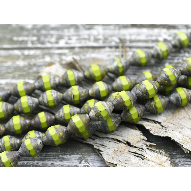 *10* 11x8mm Chartreuse Picasso Turbine Beads
