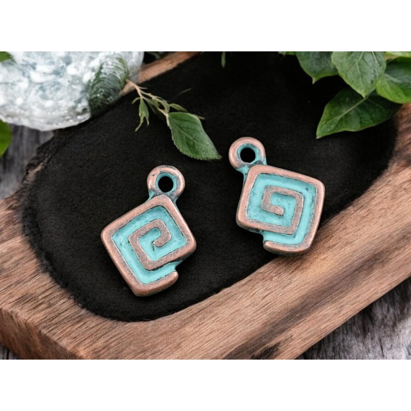 *10* 13x9mm Copper Patina Rhombus Spiral Charms