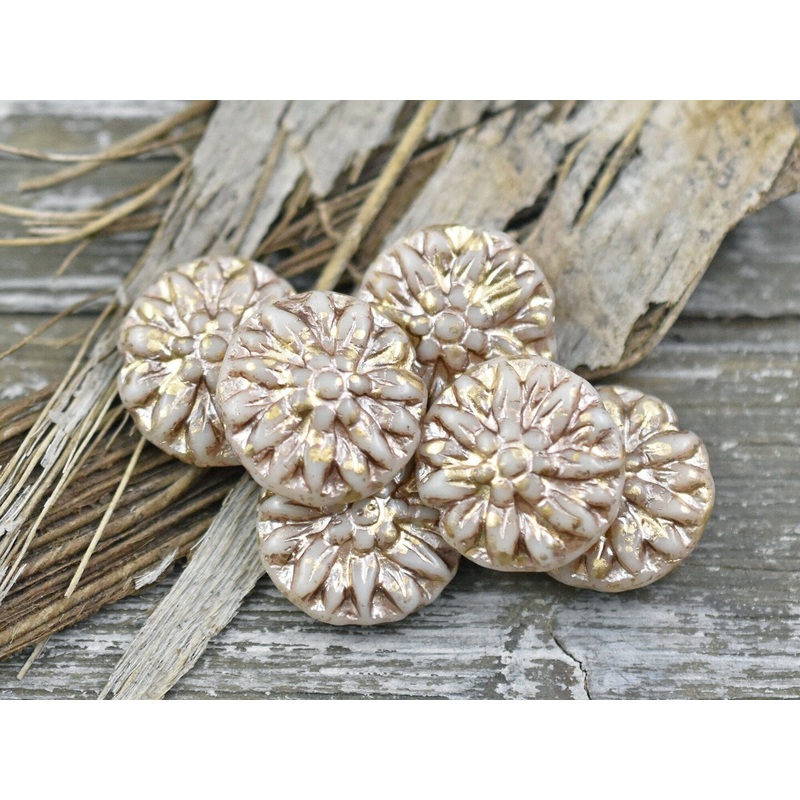 *10* 14mm Gold Washed Pale Salmon Dahlia Coin Beads