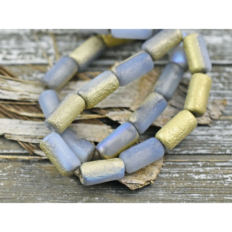 *10* 14x7mm Etched Gold Crystal AB Large Hole Tube Beads