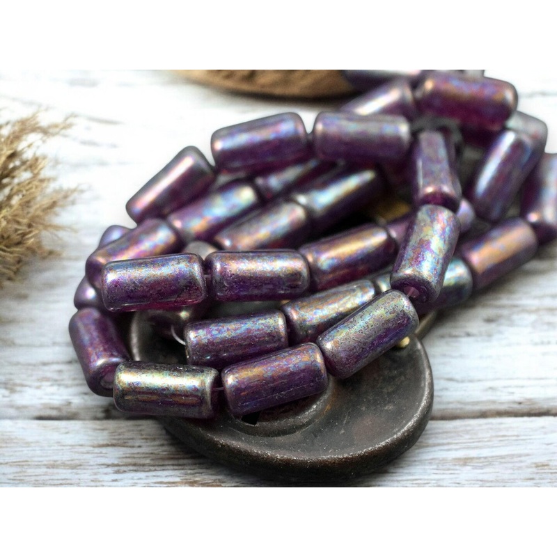 *10* 14x7mm Metallic Purple MOP Large Hole Tube Beads