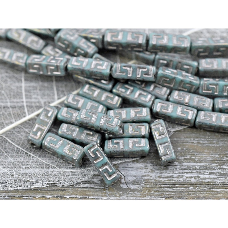 *10* 15x5mm Platinum Washed Green Turquoise Picasso Luster Celtic Block Beads