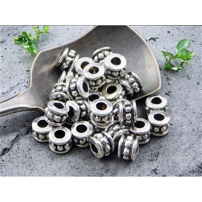 *100* 4x6mm Antique Silver Large Hole Rondelle Spacer Beads