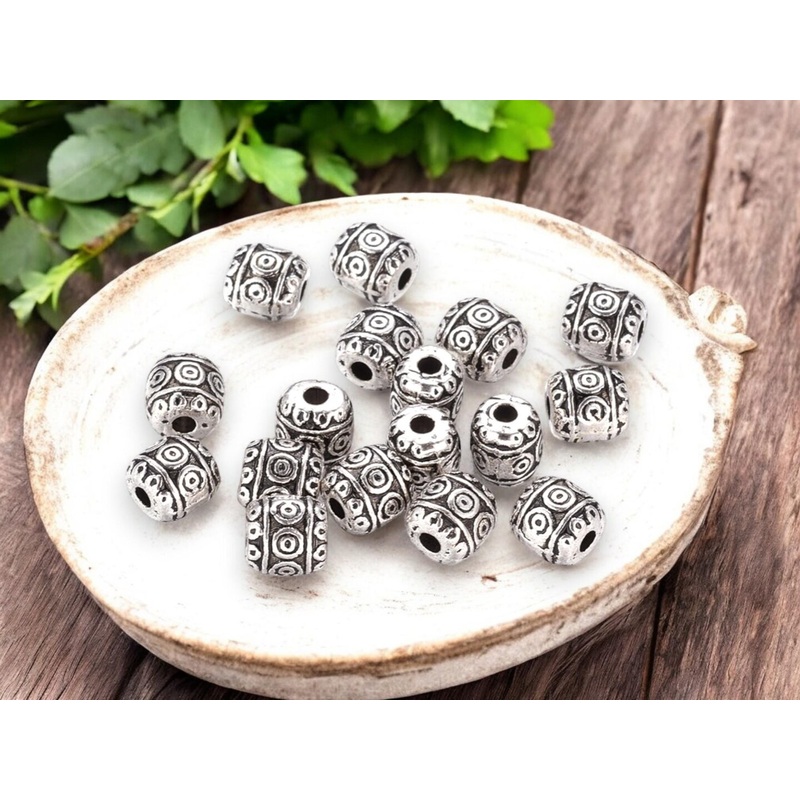 *100* 5x6mm Antique Silver Barrel Beads
