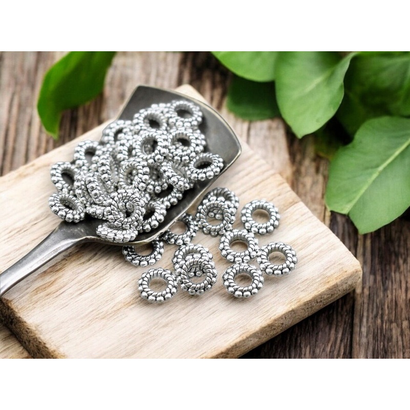 *100* 8x3mm Antique Silver Large Hole Daisy Spacer Beads