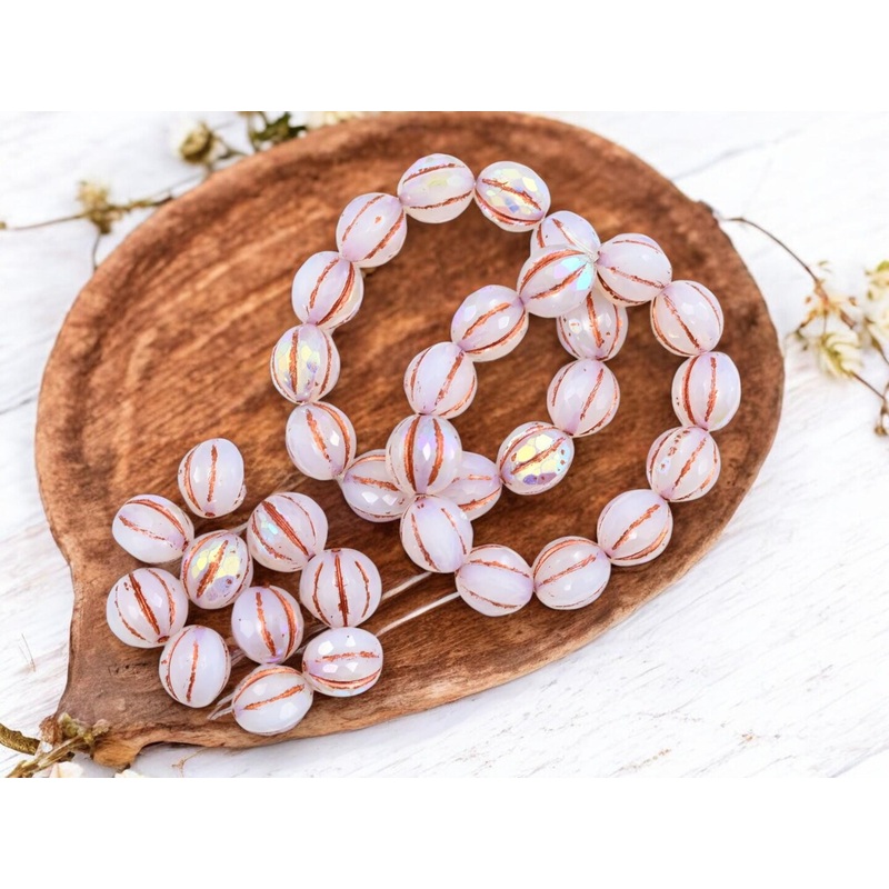 *12* 10mm Copper Washed Crystal Opaline AB Faceted Round Melon Beads