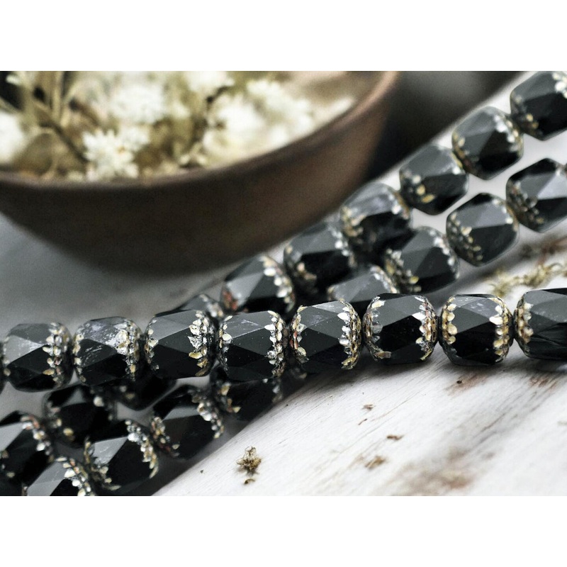*12* 10mm Jet Black Luster Picasso Fire Polished Cathedral Beads