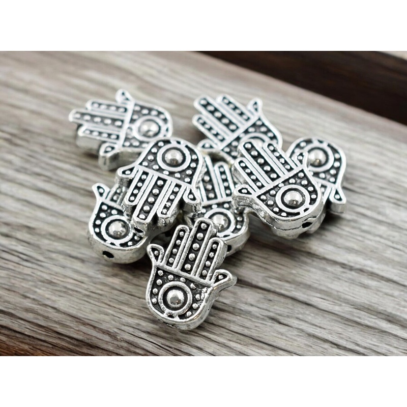 *50* 12x11mm Antique Silver Hamsa Hand Beads