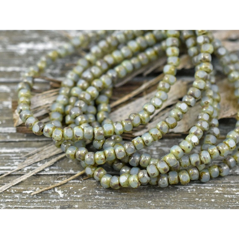 50* 4x3mm Tea Green Picasso Trica Beads