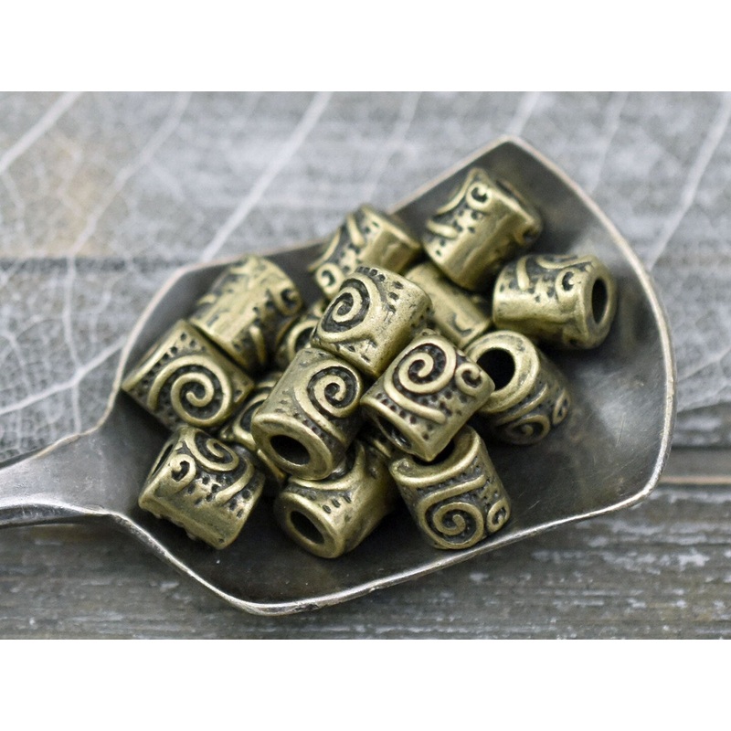 *50* 7x6mm Antique Bronze Spiral Design Barrel Beads