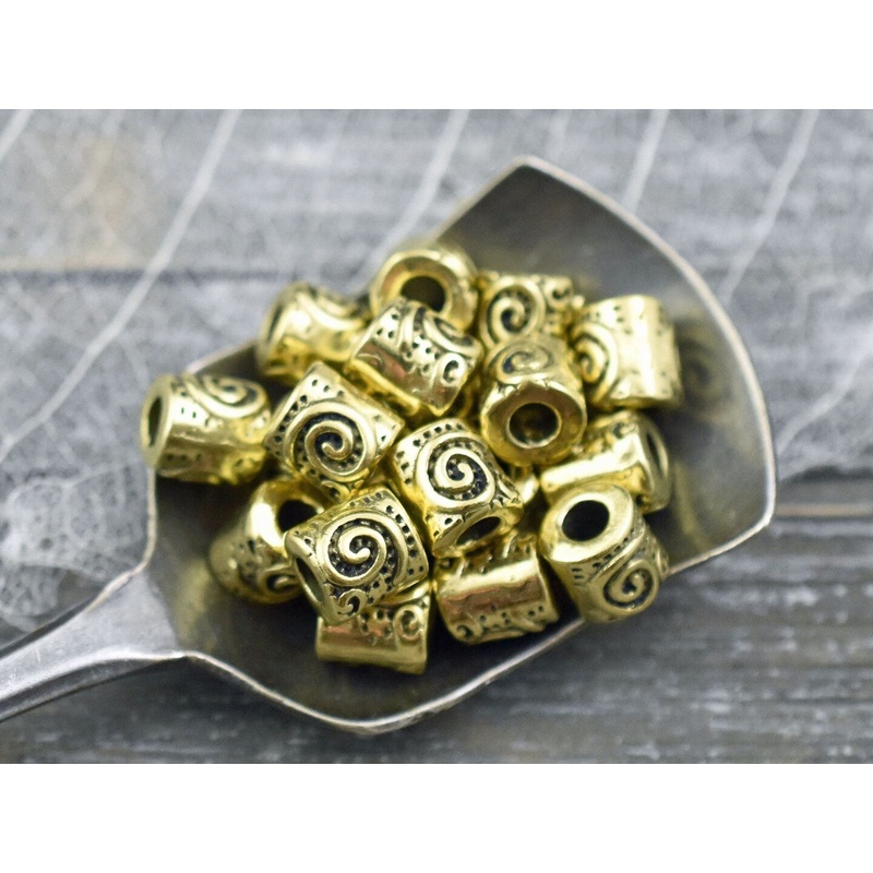 *50* 7x6mm Antique Gold Spiral Design Barrel Beads