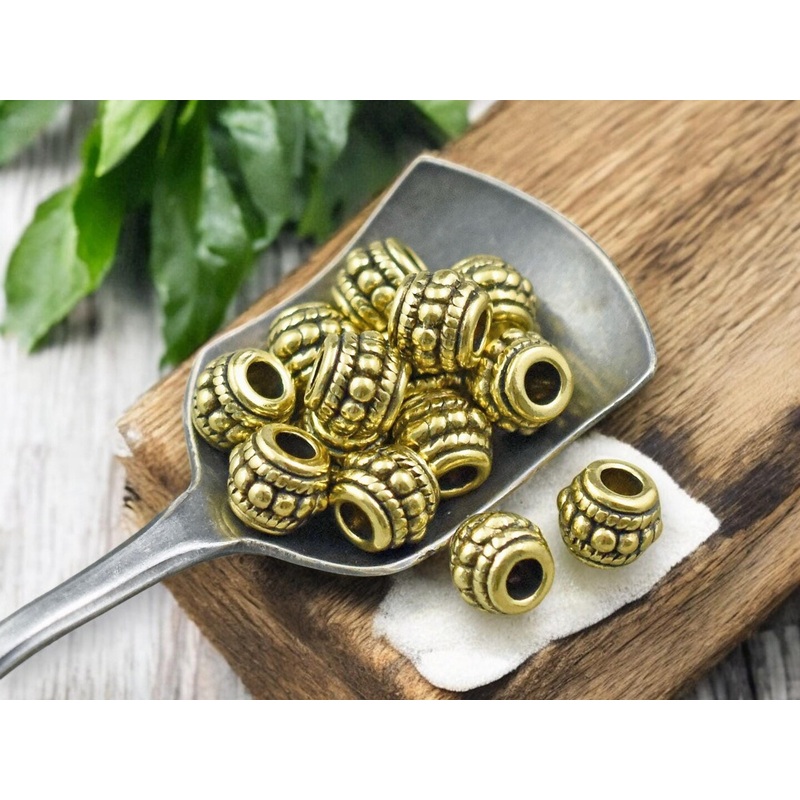 *50* 8x6mm Antique Gold Large Hole Drum Beads