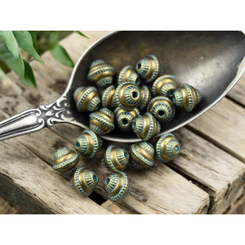 *50* 8x7mm Bronze Green Patina Bicone Spacer Beads