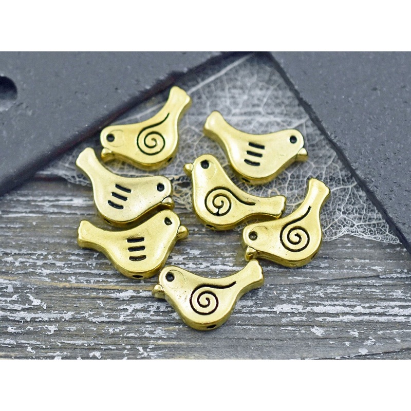 *50* 9x15mm Antique Gold Bird Beads