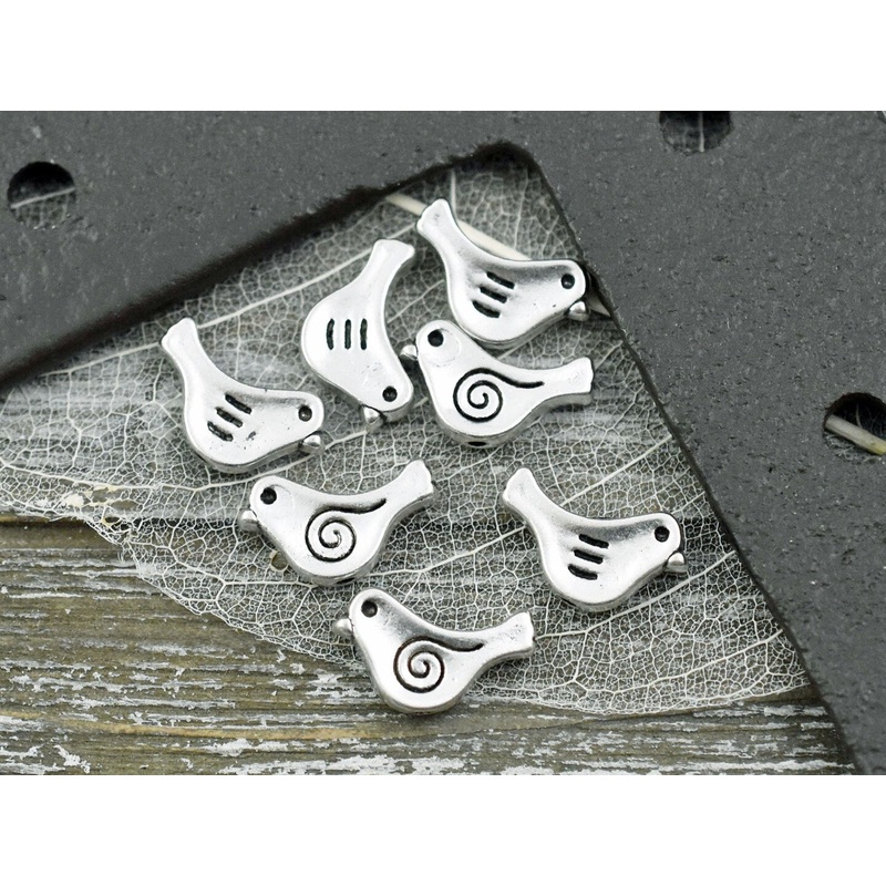 *50* 9x15mm Antique Silver Bird Beads