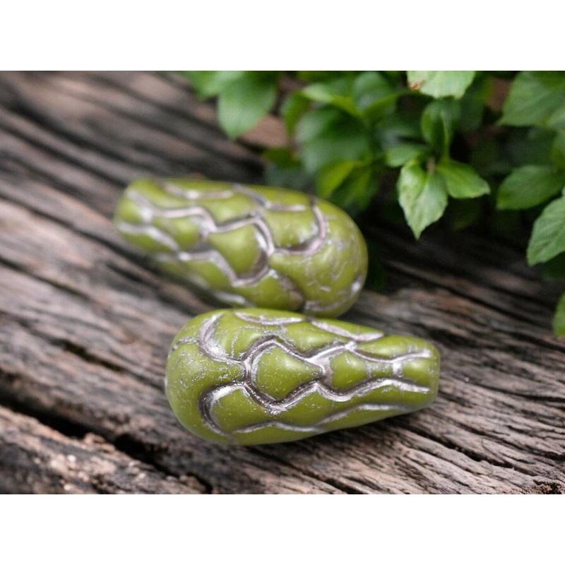 *6* 25x12mm Metallic Pink Washed Opaque Olive Green Mermaid Scale Large Drop Beads