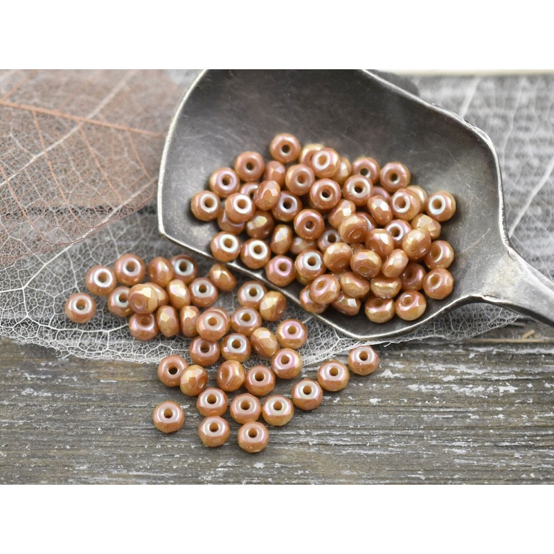 6g 2x3mm Apricot Luster Faceted Fire Polished Micro Spacer Beads