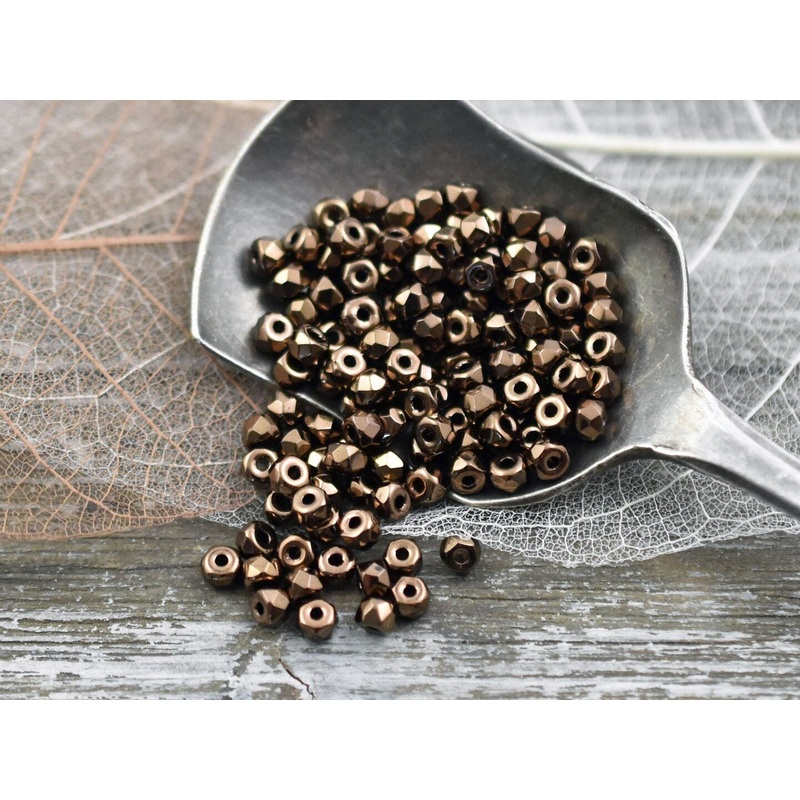6g 2x3mm Dark Bronze Faceted Fire Polished Micro Spacer Beads