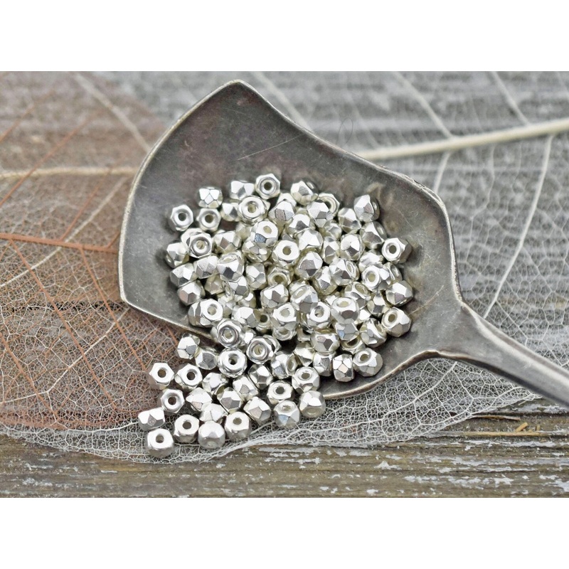6g 2x3mm Fine Silver Plated Faceted Fire Polished Micro Spacer Beads