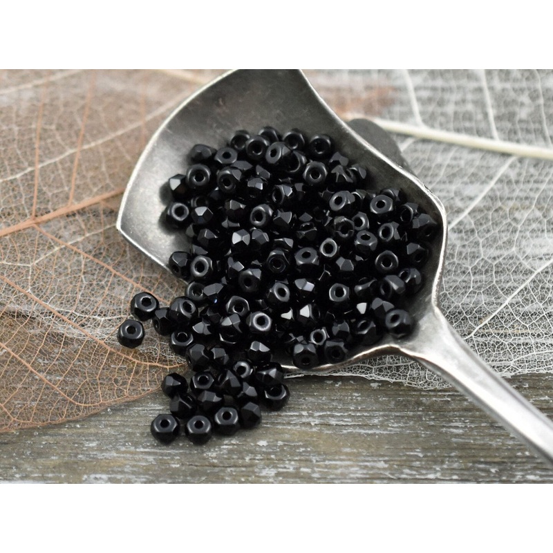 6g 2x3mm Jet Black Faceted Fire Polished Micro Spacer Beads