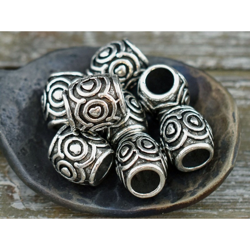 *10* 10x9mm Antique  Silver Art Deco Barrel Beads