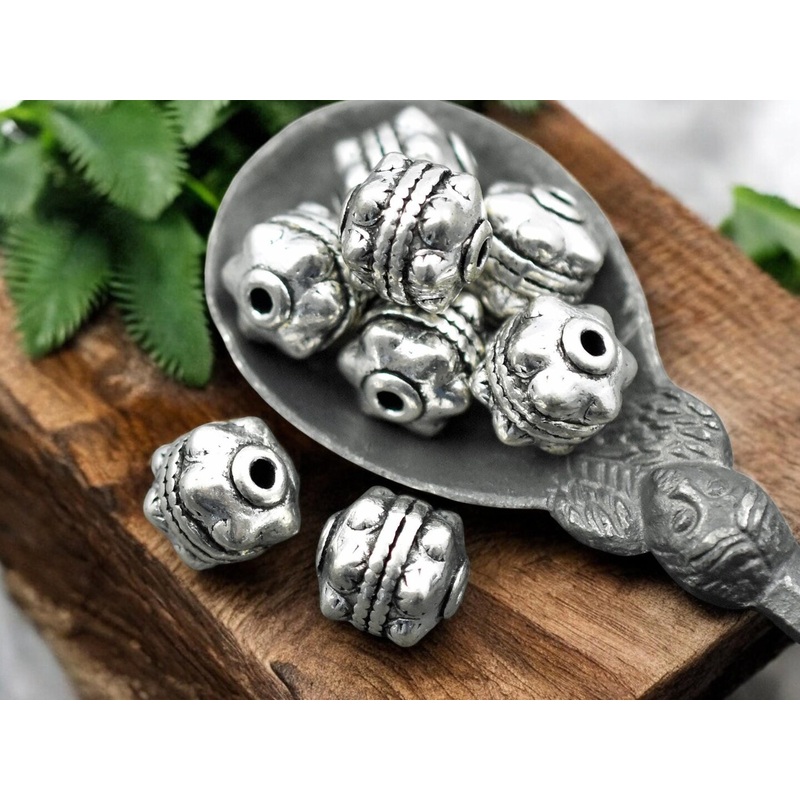 *10* 11x10mm Antique Silver Drum Beads