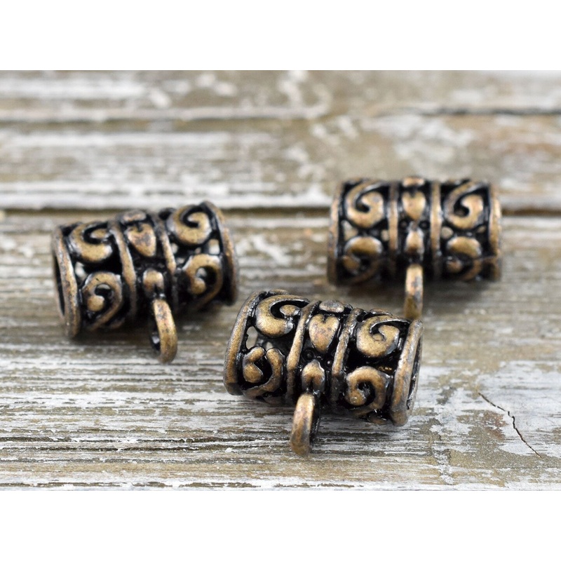 *10* 12x8mm Ant Brass Filigree Dangle Bead Tubes