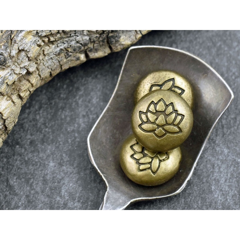 *10* 14mm Antique Bronze Lotus Flower Design Coin Beads