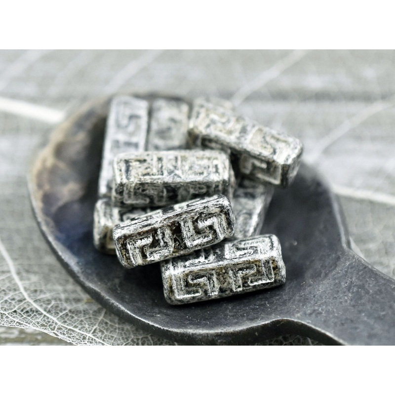 *10* 15x5mm Jet Silver Splash Large Hole Celtic Block Beads