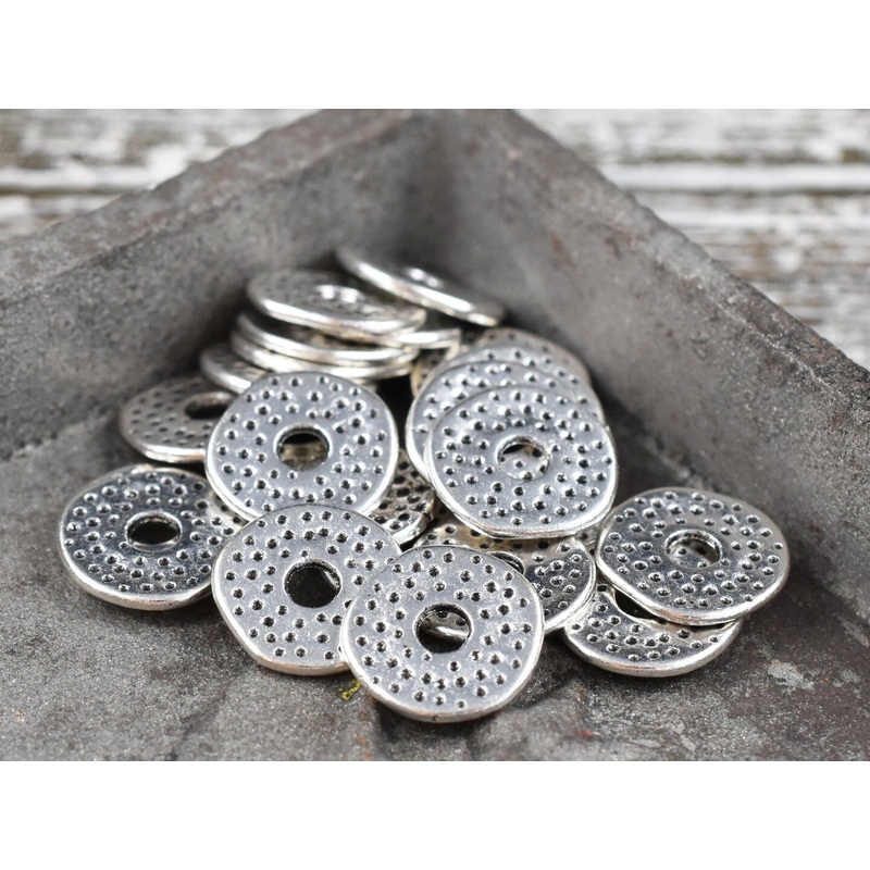 *100* 12mm Antique Silver Dimpled Flat Washer Spacer Beads