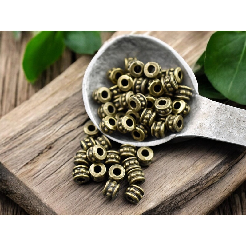*100* 4x6mm Antique Bronze Large Hole Rondelle Spacer Beads