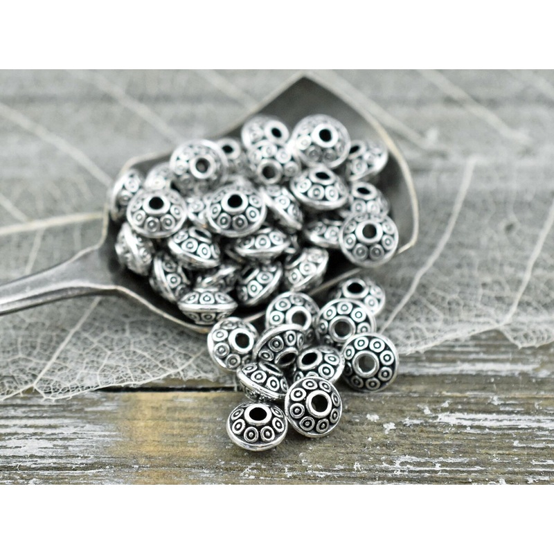 *100* 4x7mm Antique Silver Saucer Rondelle Spacer Beads