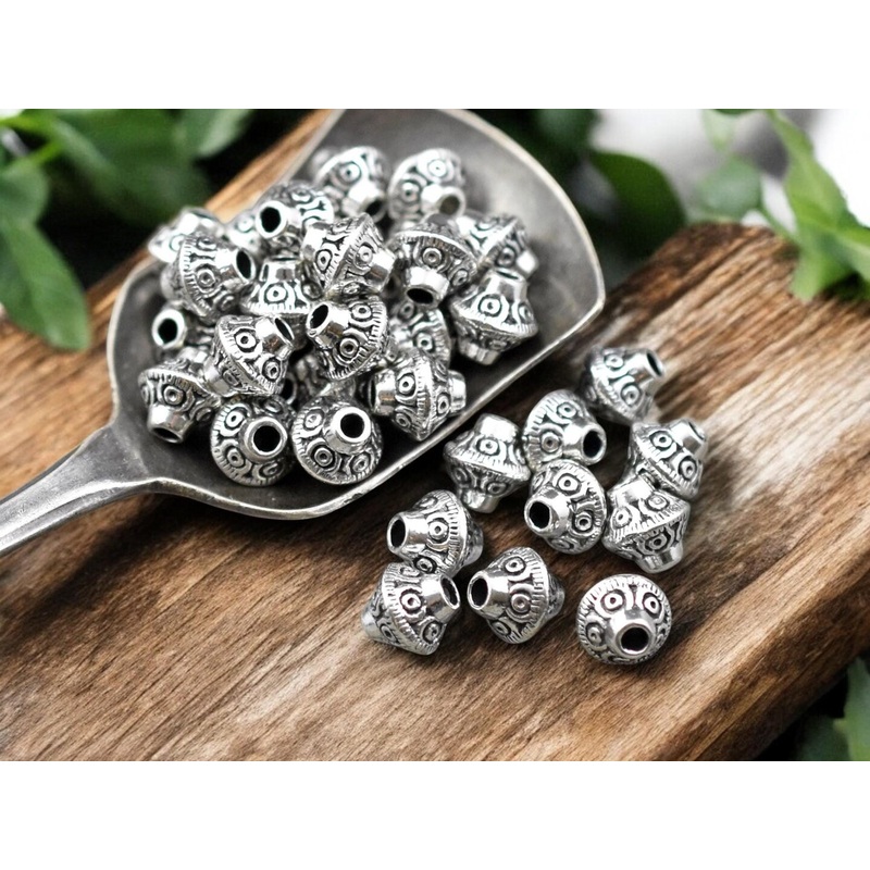 *100* 6mm Antique Silver Bicone Spacer Beads
