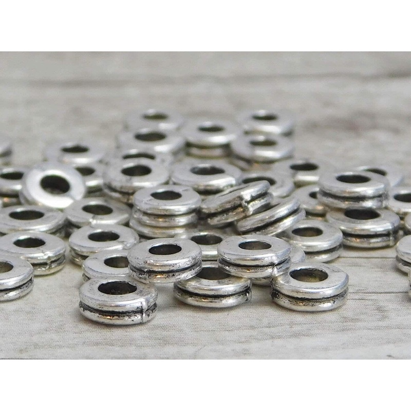*100* 6x2mm Antique Silver Grooved Rondelle Spacer Beads