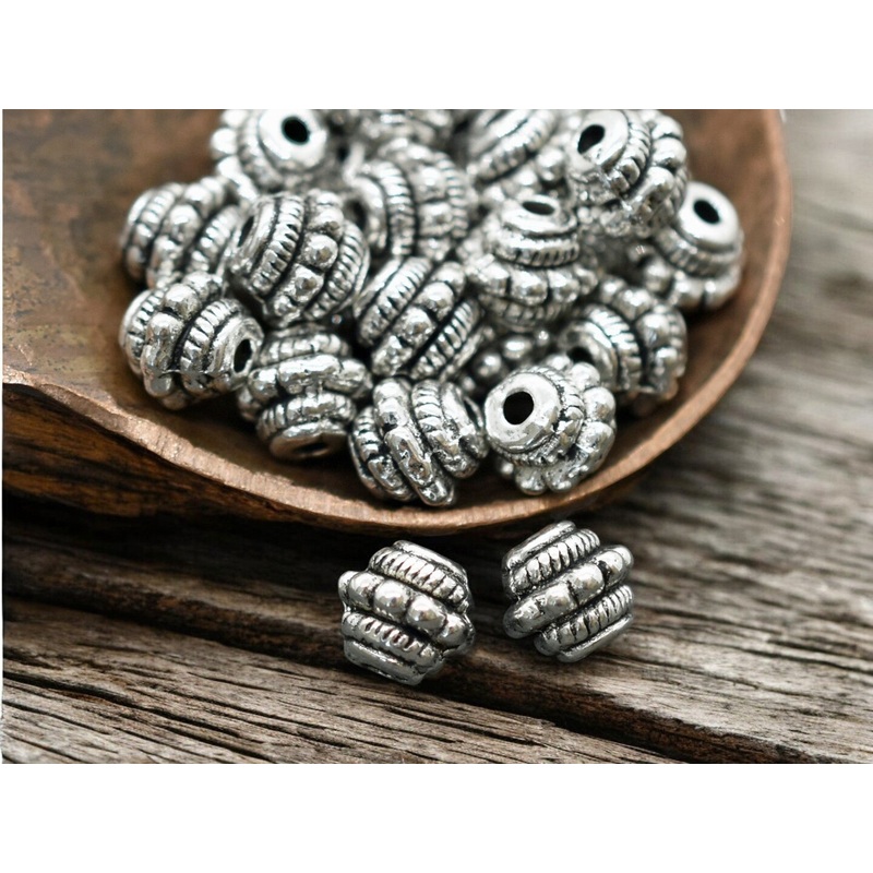 *100* 7mm Antique Silver Bali Style Barrel Spacer Beads