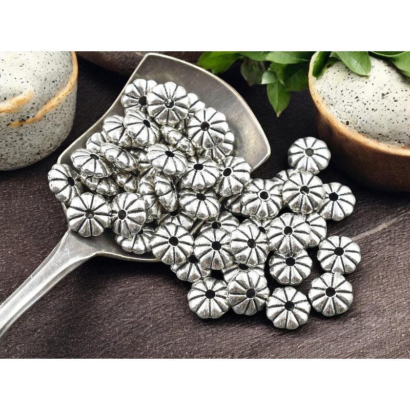 *100* 7x2mm Antique Silver Daisy Spacer Beads