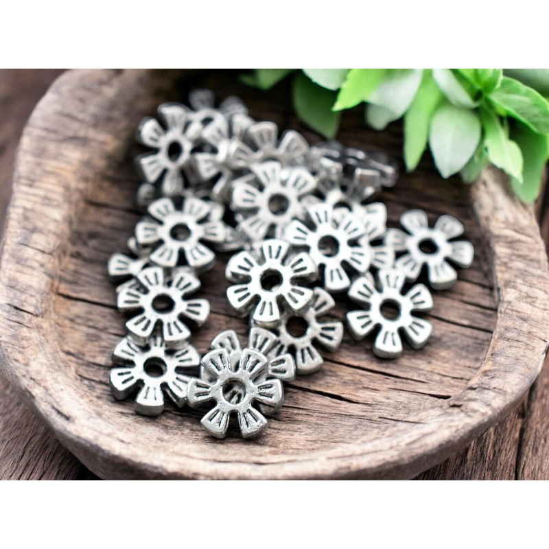 *100* 8mm Antique Silver Flower Heishi Spacer Beads
