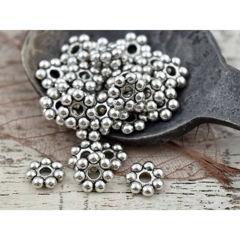 *100* 8mm Antique Silver Heishi Daisy Spacer Beads