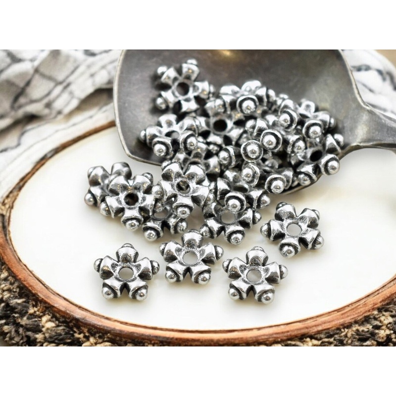 *100* 9mm Antique Silver Star Spacer Beads