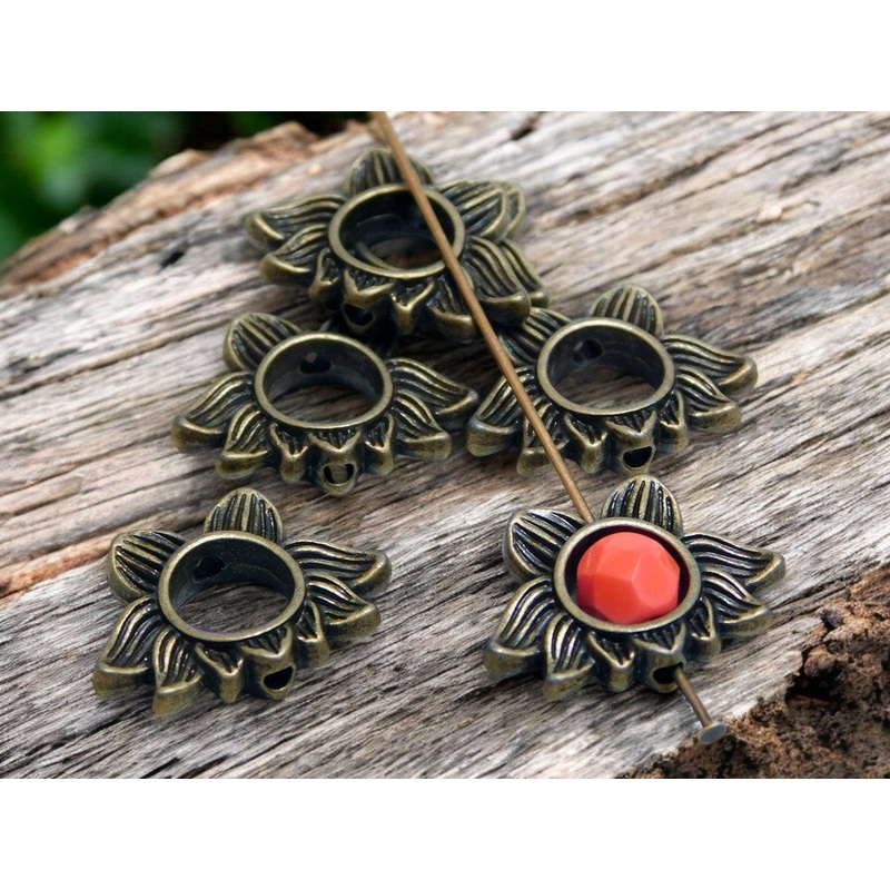 *15* 14x19mm Antique Bronze Lotus Flower Bead Frames