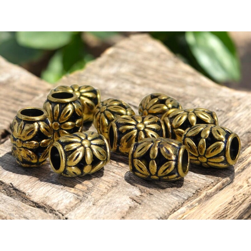 *20* 10x8mm Antique Gold Large Hole Barrel Beads