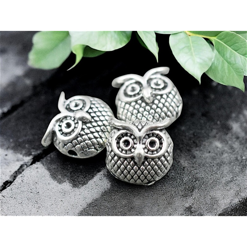*20* 11mm Antique Silver Owl Beads