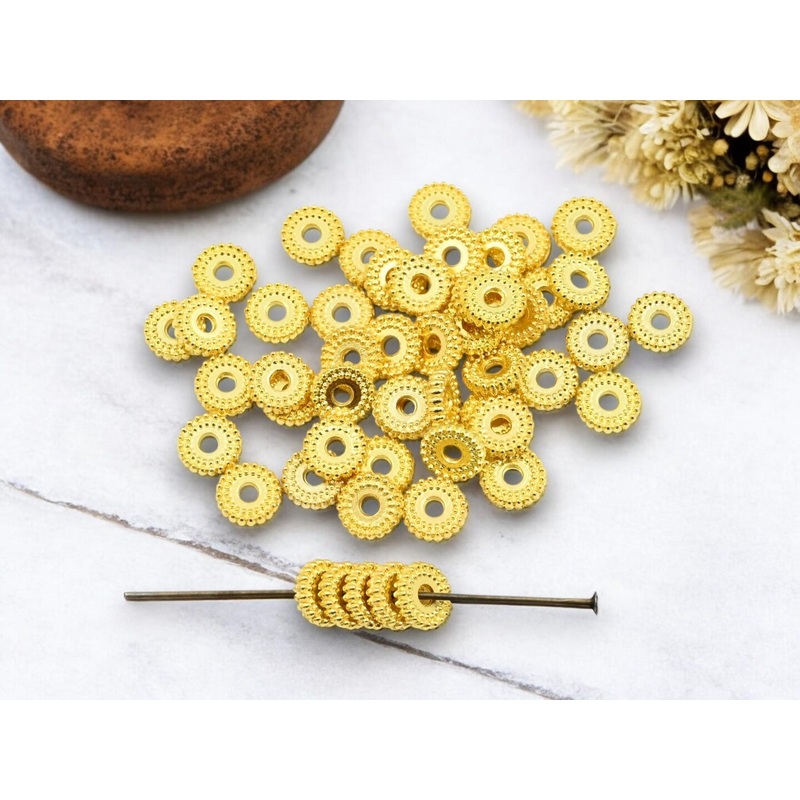 *250* 7x2mm Gold Ridged Rondelle Spacer Beads