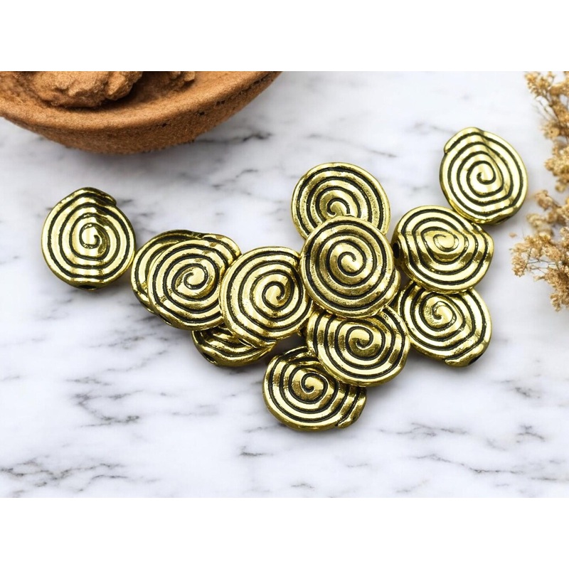 *50* 11mm Antique Gold Circle Of Life Beads