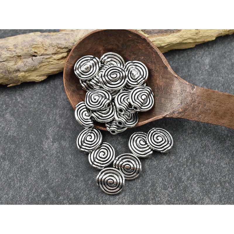 *50* 11mm Antique Silver Circle Of Life Coin Beads