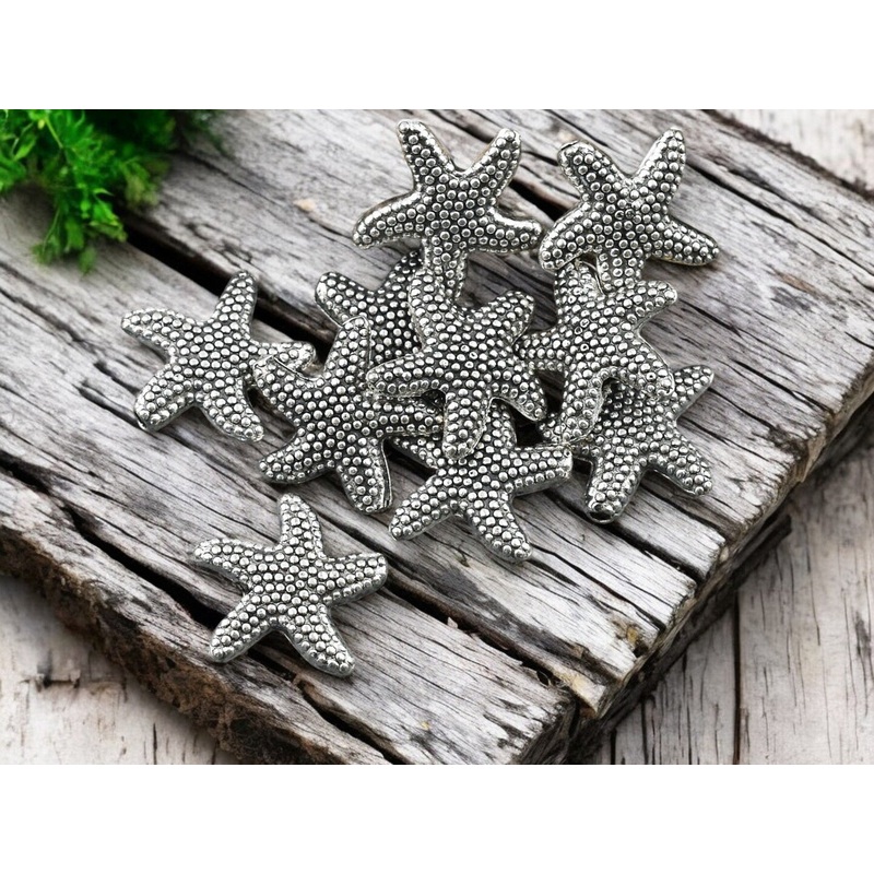 *50* 14mm Antique Silver Starfish Beads