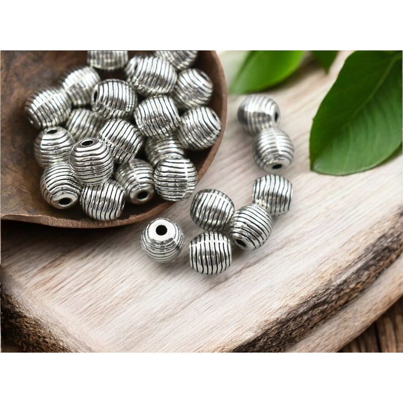 *50* 6mm Antique Silver Beehive Oval Beads