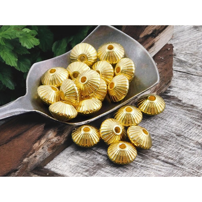 *50* 6x8mm Golden Fluted Bicone Spacer Beads