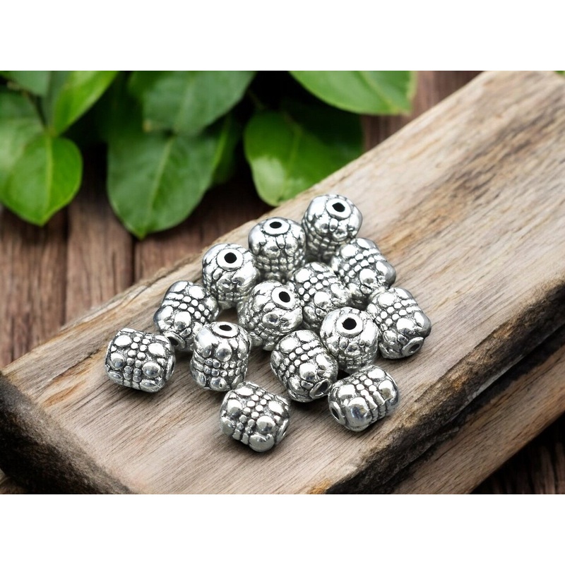 *50* 7x8mm Antique Silver Barrel Spacer Beads